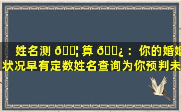 姓名测 🐦 算 🌿 ：你的婚姻状况早有定数姓名查询为你预判未来！